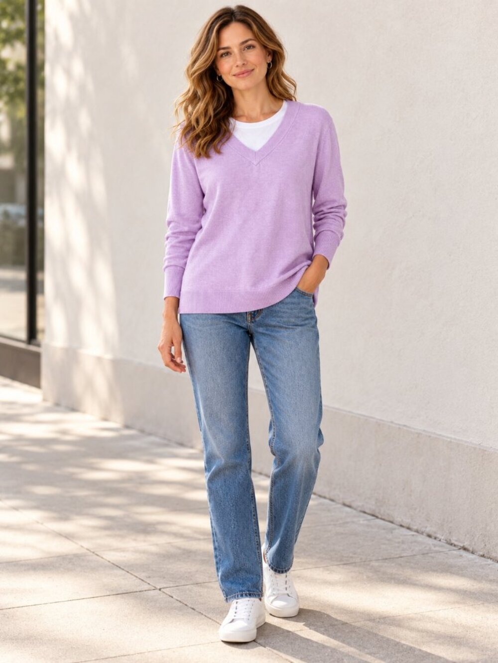 Joe Fresh Lavender Cotton Cashmere Blend V-Neck Sweater – M